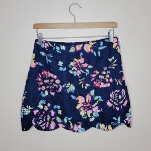 Lush | Navy Blue Pink Scalloped Hem Mini Skirt Size Medium